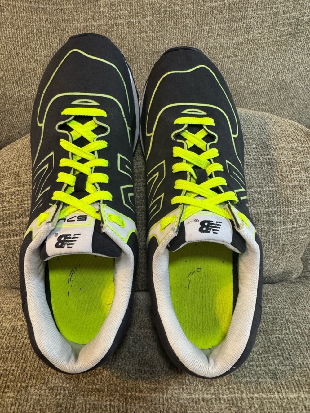 New Balance 574 Men’s Black with Neon Yellow Running Shoes ML574NEN Size 10.5 - Picture 5 of 11